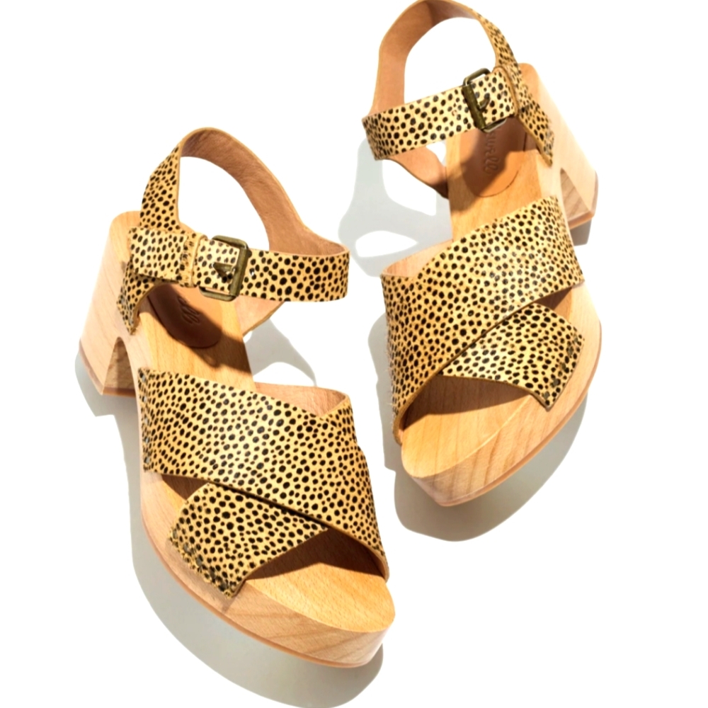 Madewell Tan and Black Leather Mules